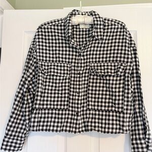 Abercrombie & Fitch Cropped Oversized Black and White Gingham Shirt